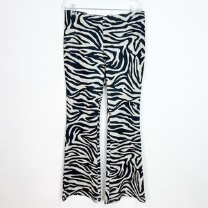 DIVIDED H&M TAN BLACK METALLIC TIGER STRIPE FLARE PULL ON PANTS SZ LARGE